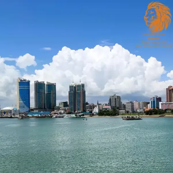 Dar es Salaam city skyline on the Indian Ocean coast