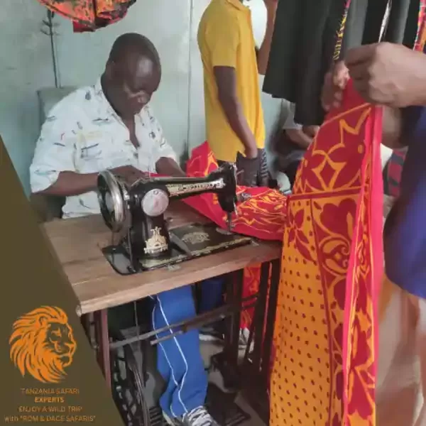 Local tailor sewing traditional clothing in Dar es Salaam