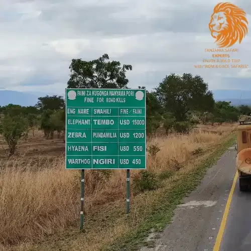 Road sign near Mikumi National Park Tanzania